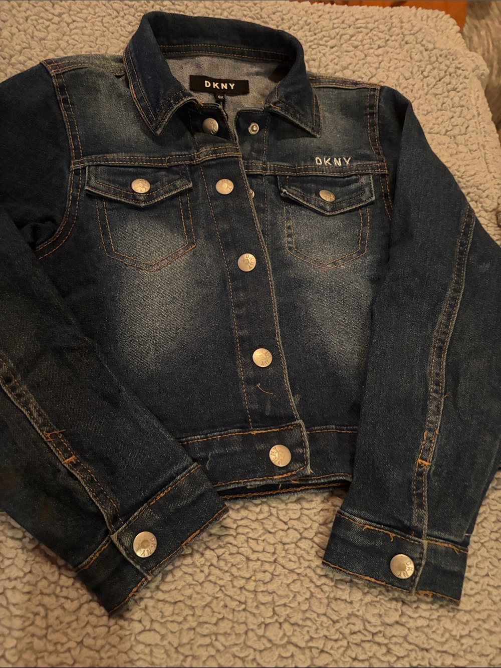 DKNY Girls Denim Jacket in Dark Blue with Contrast Stitching